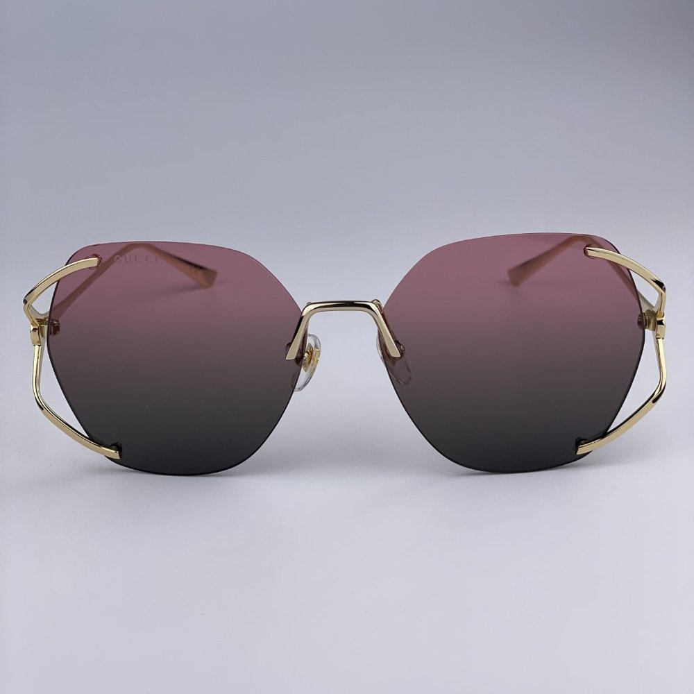 NEW GUCCI GG0651S 001 Gold Purple Green Gradient Square Oversized Rimless Women - Picture 2 of 12